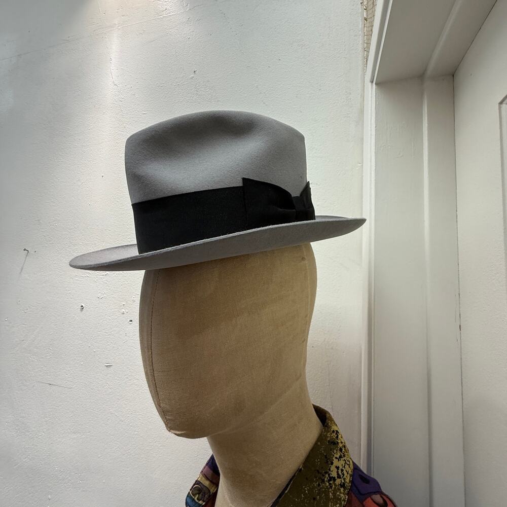 Vintage 1920s Fedora J.T. Hardeman Hat 6-7/8 Grey Black Formal